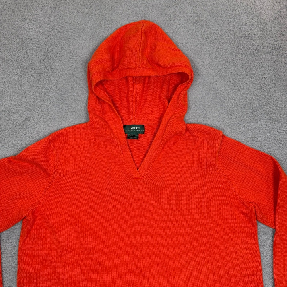 Lauren Ralph Lauren Womens Orange Cotton Knit V-Neck Hoodie Sweater Size M - Picture 3 of 10